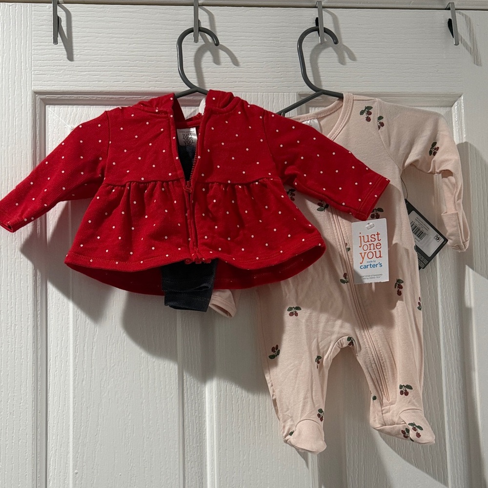 Carter's Red polka dot newborn set and modern moments pink sleeper